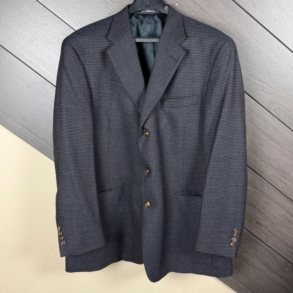 Austin Reed Men's Vintage 44R Navy Jacquard Blazer Sport Coat USA Made Classic